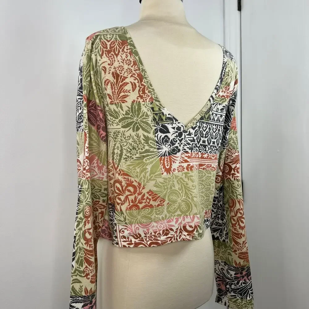 Anthropologie Daily Practice Multicolor Floral Print Crop Twist Top Boho Size XL